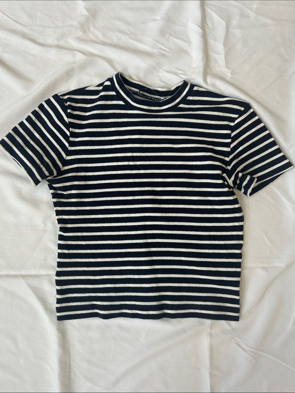 T by Alexander Wang Navy and White Striped Crop Knit Tee
